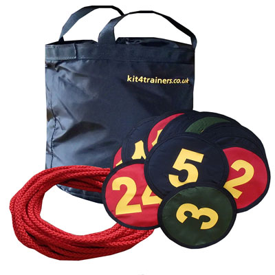25 numbered discs, carry bag, boundary rope